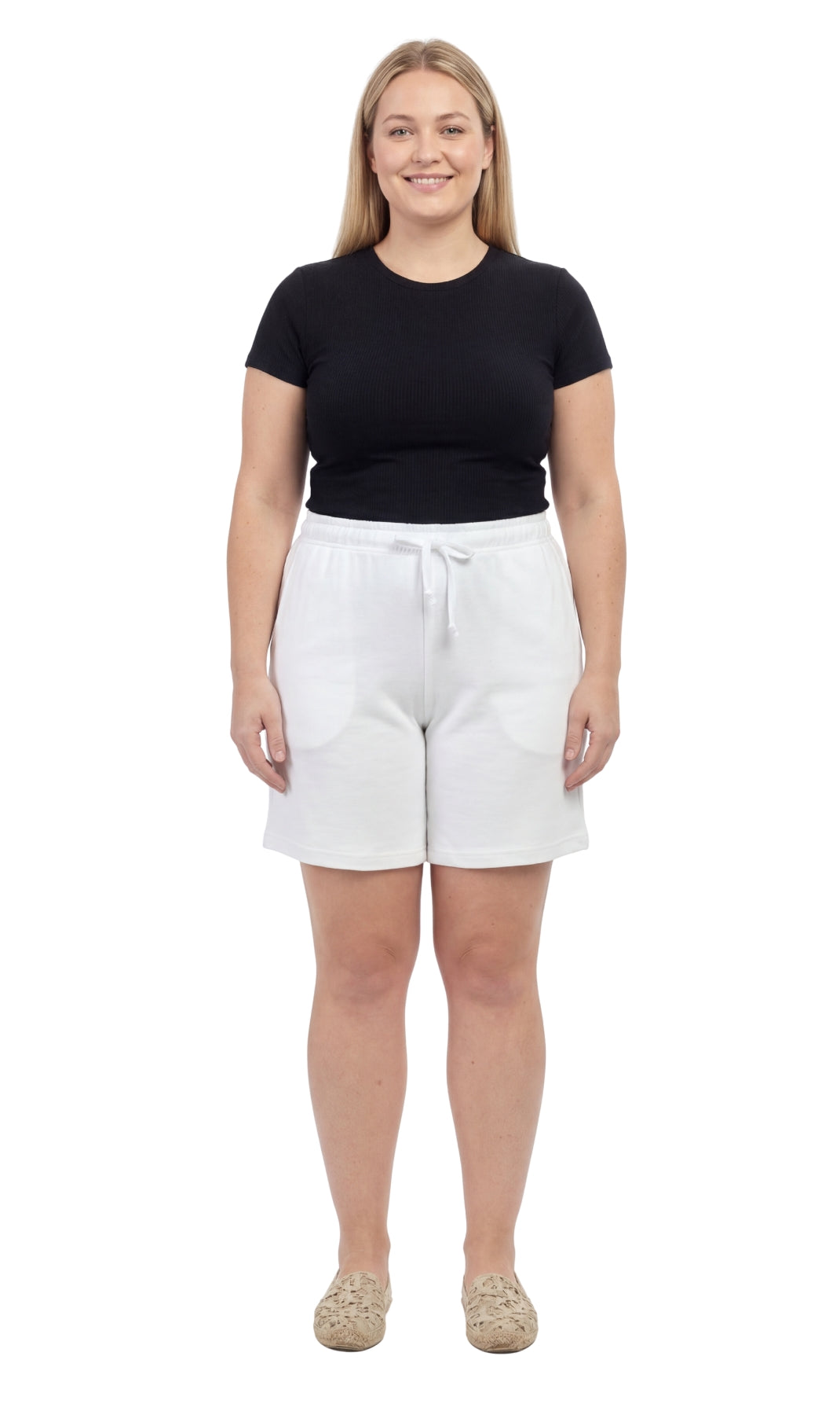Women's 100% Cotton Interlock Knit Shorts — Elastic Waist with Drawstring