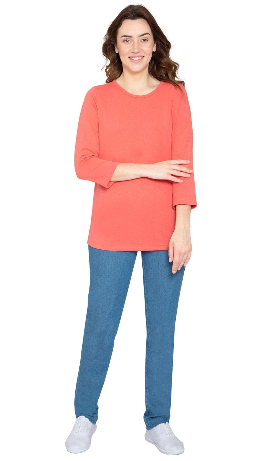 Women's 3/4 Sleeve Crew Neck Top — Comfortable Jersey Knit