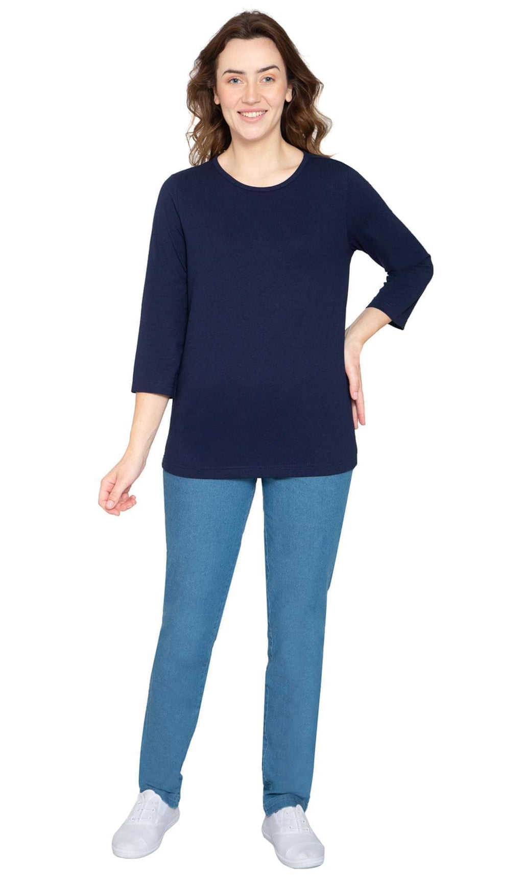 Women's 3/4 Sleeve Crew Neck Top — Comfortable Jersey Knit