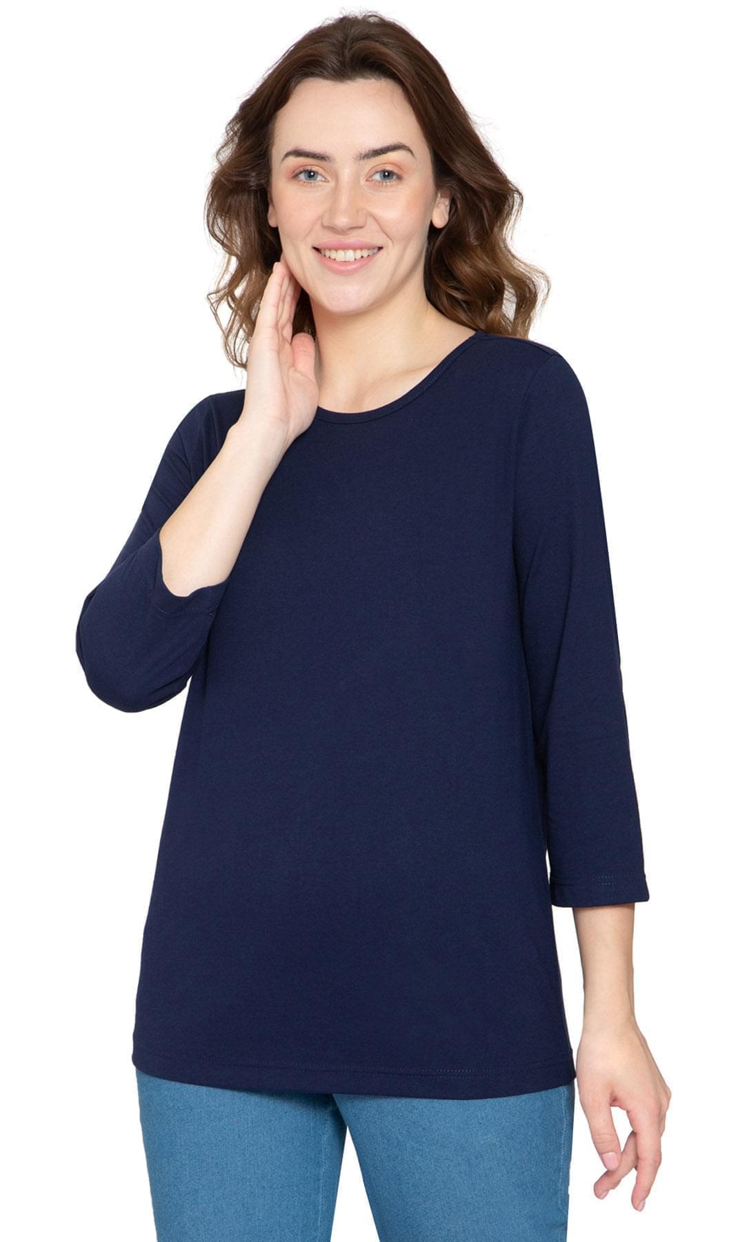 Women's 3/4 Sleeve Crew Neck Top — Comfortable Jersey Knit