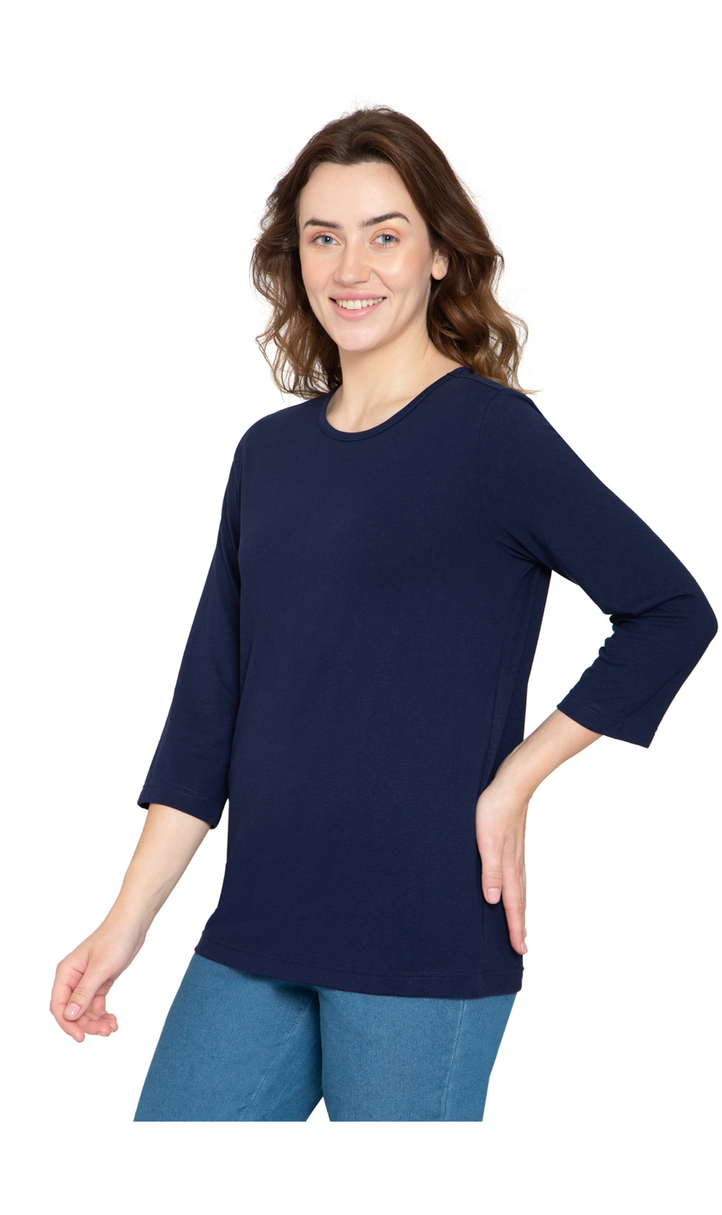 Women's 3/4 Sleeve Crew Neck Top — Comfortable Jersey Knit