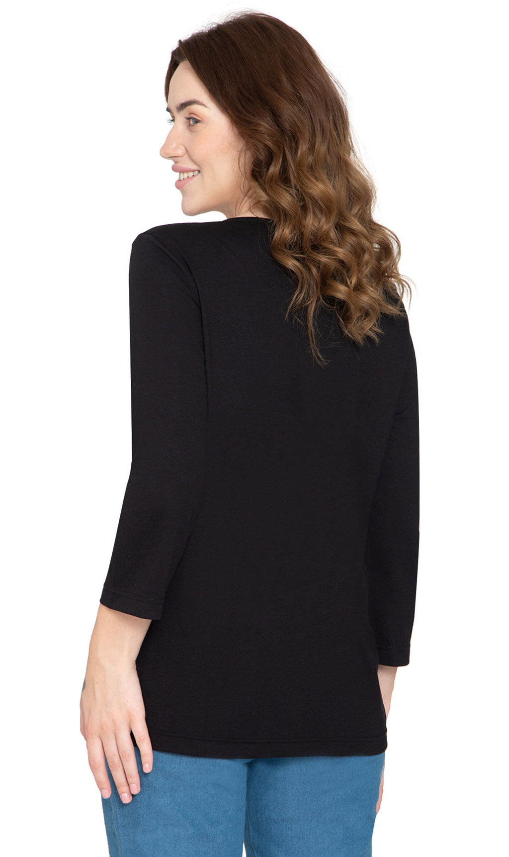 Women's 3/4 Sleeve Henley Top — Cotton Blend with Button Placket