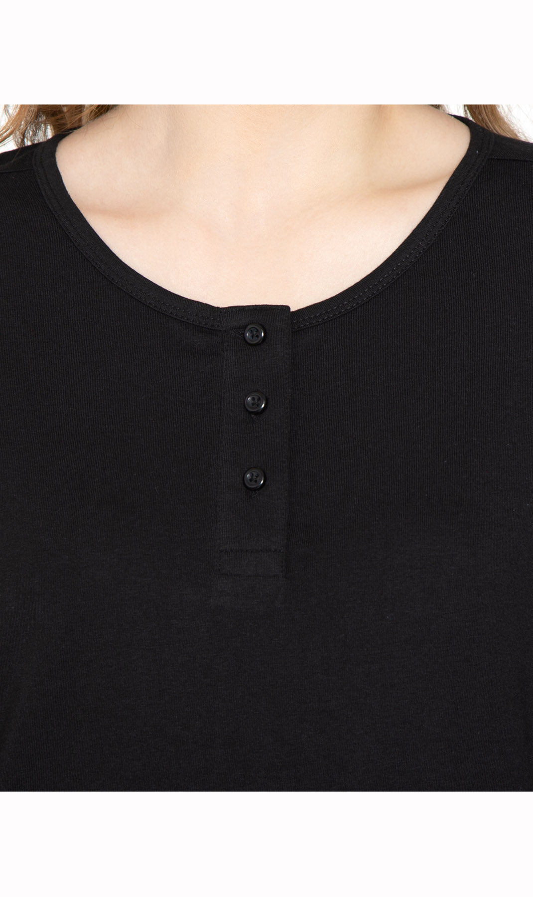 Women's 3/4 Sleeve Henley Top — Cotton Blend with Button Placket