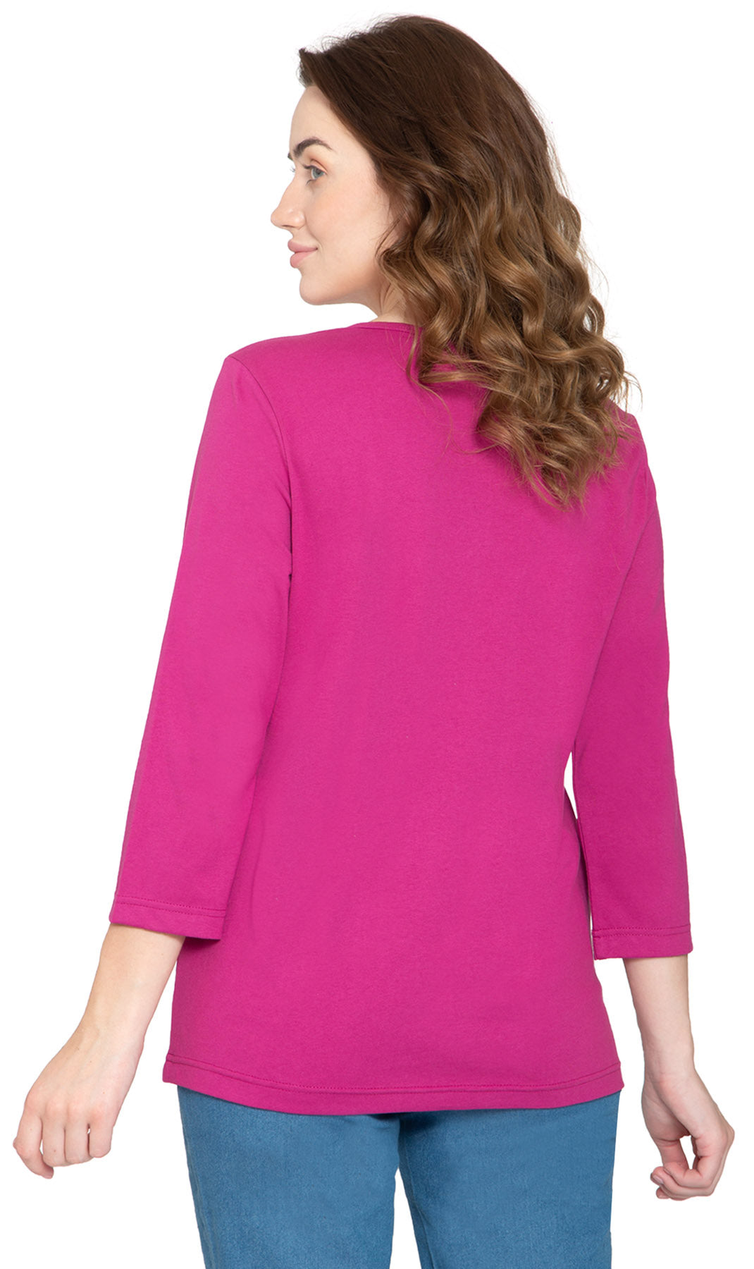 Women's 3/4 Sleeve Henley Top — Cotton Blend with Button Placket