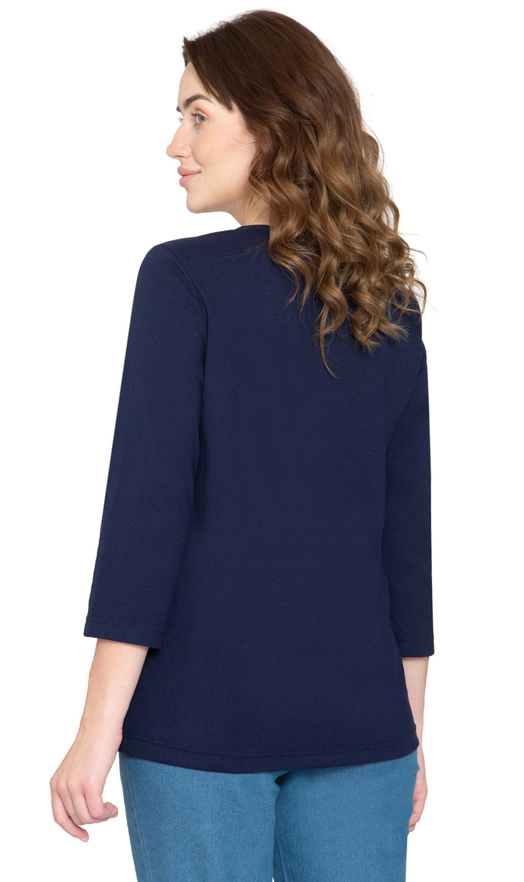 Women's 3/4 Sleeve Henley Top — Cotton Blend with Button Placket