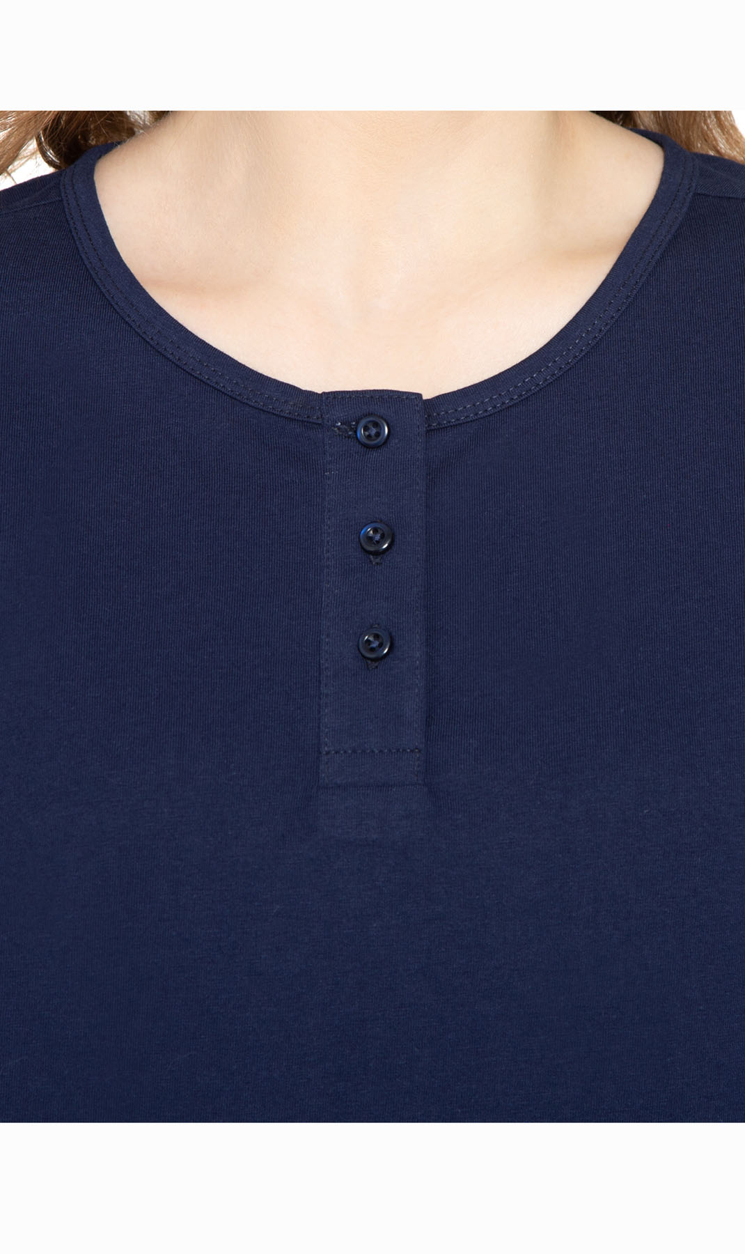 Women's 3/4 Sleeve Henley Top — Cotton Blend with Button Placket