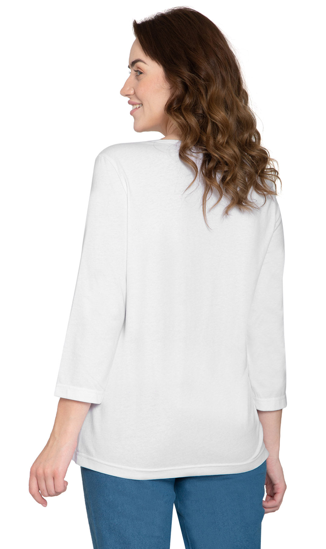 Women's 3/4 Sleeve Henley Top — Cotton Blend with Button Placket