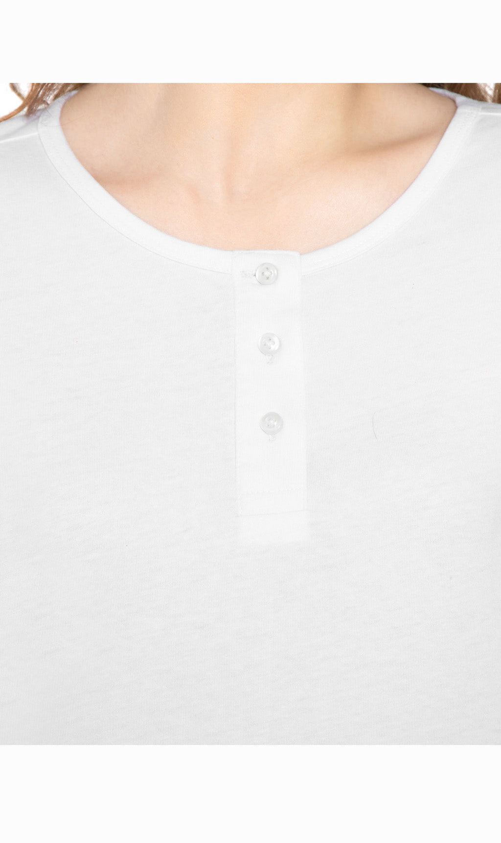 Women's 3/4 Sleeve Henley Top — Cotton Blend with Button Placket