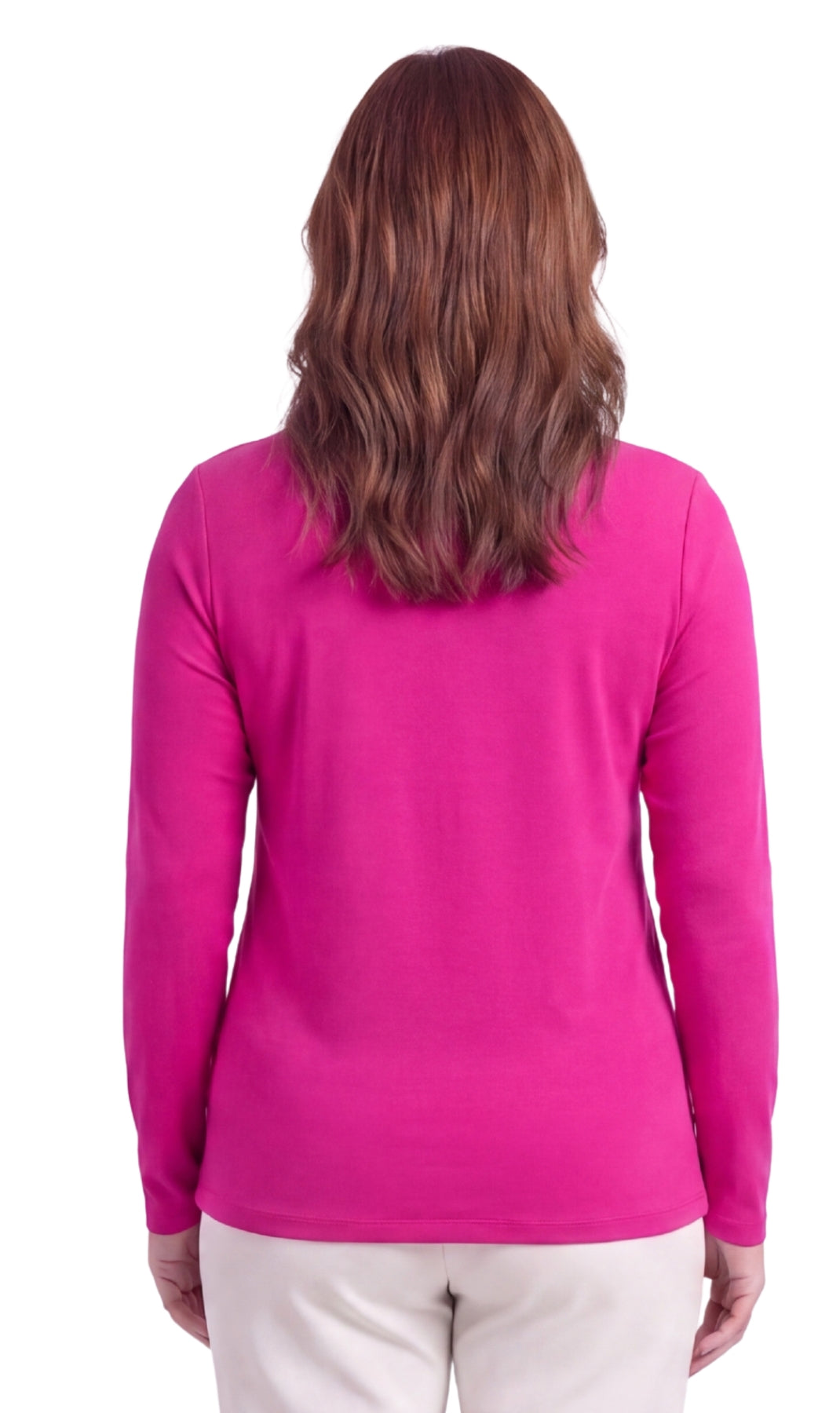 Women's Long Sleeve Mock Neck Top — Lightweight Cotton Blend