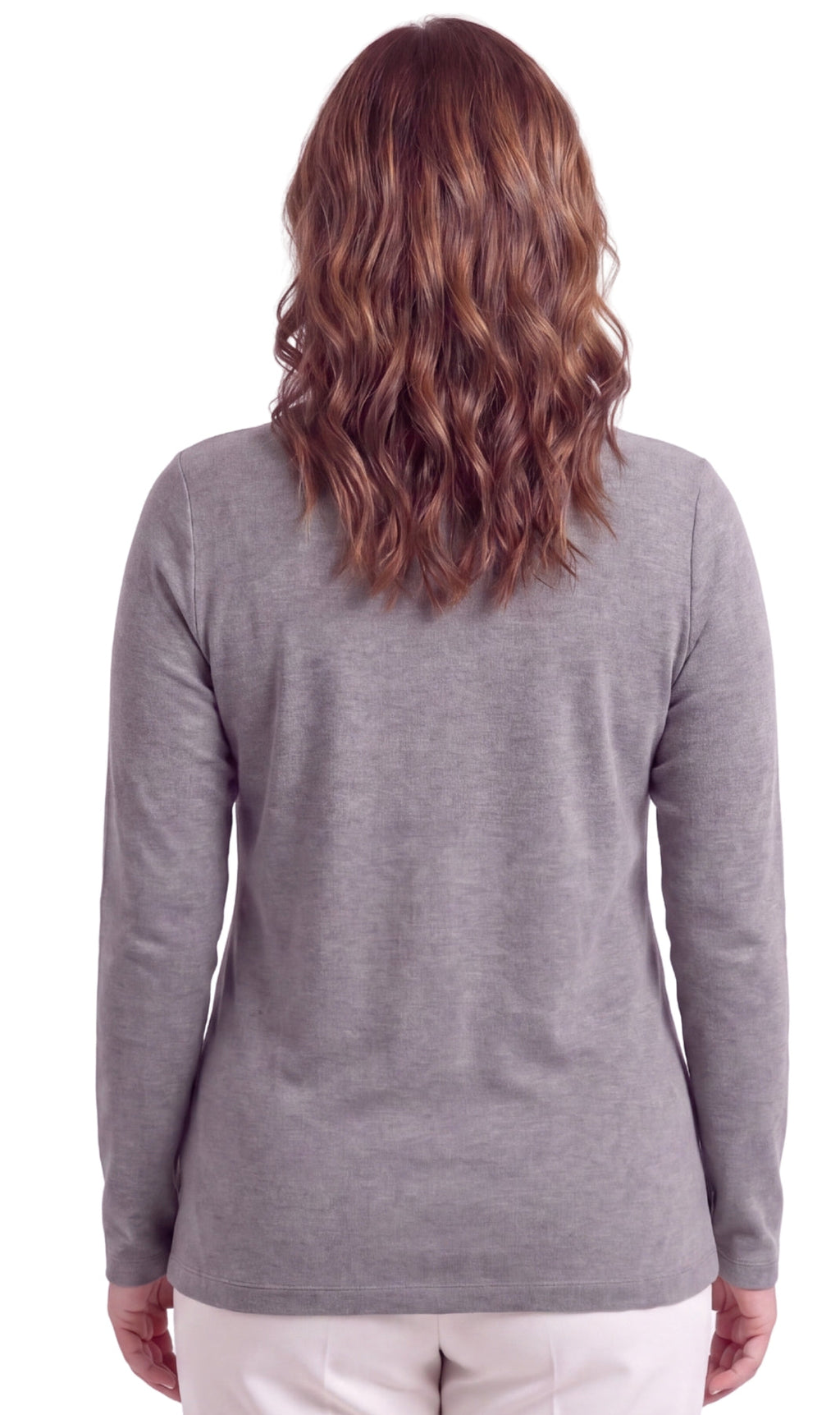 Women's Long Sleeve Mock Neck Top — Lightweight Cotton Blend