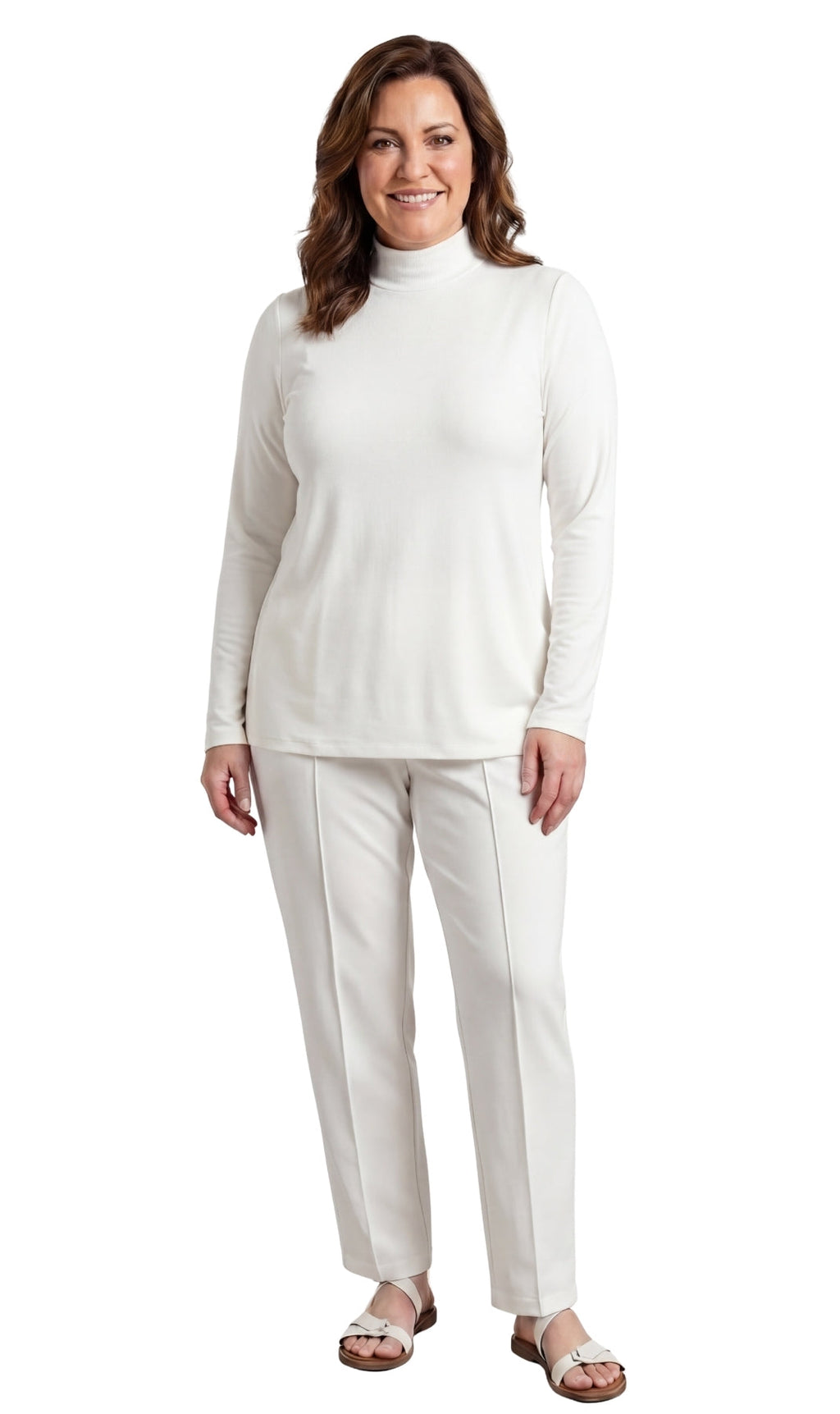 Women's Long Sleeve Mock Neck Top — Lightweight Cotton Blend