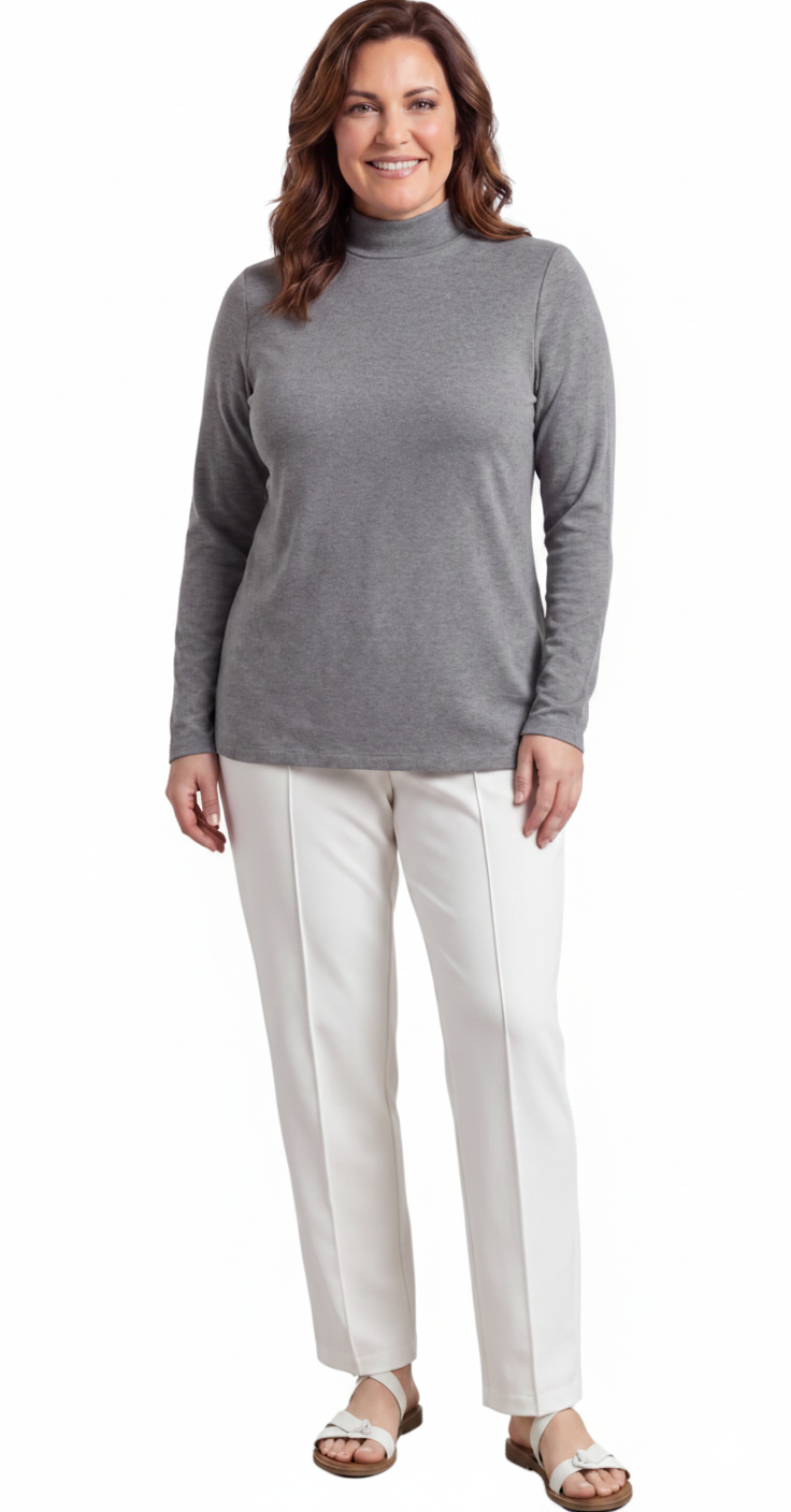 Women's Long Sleeve Mock Neck Top — Lightweight Cotton Blend