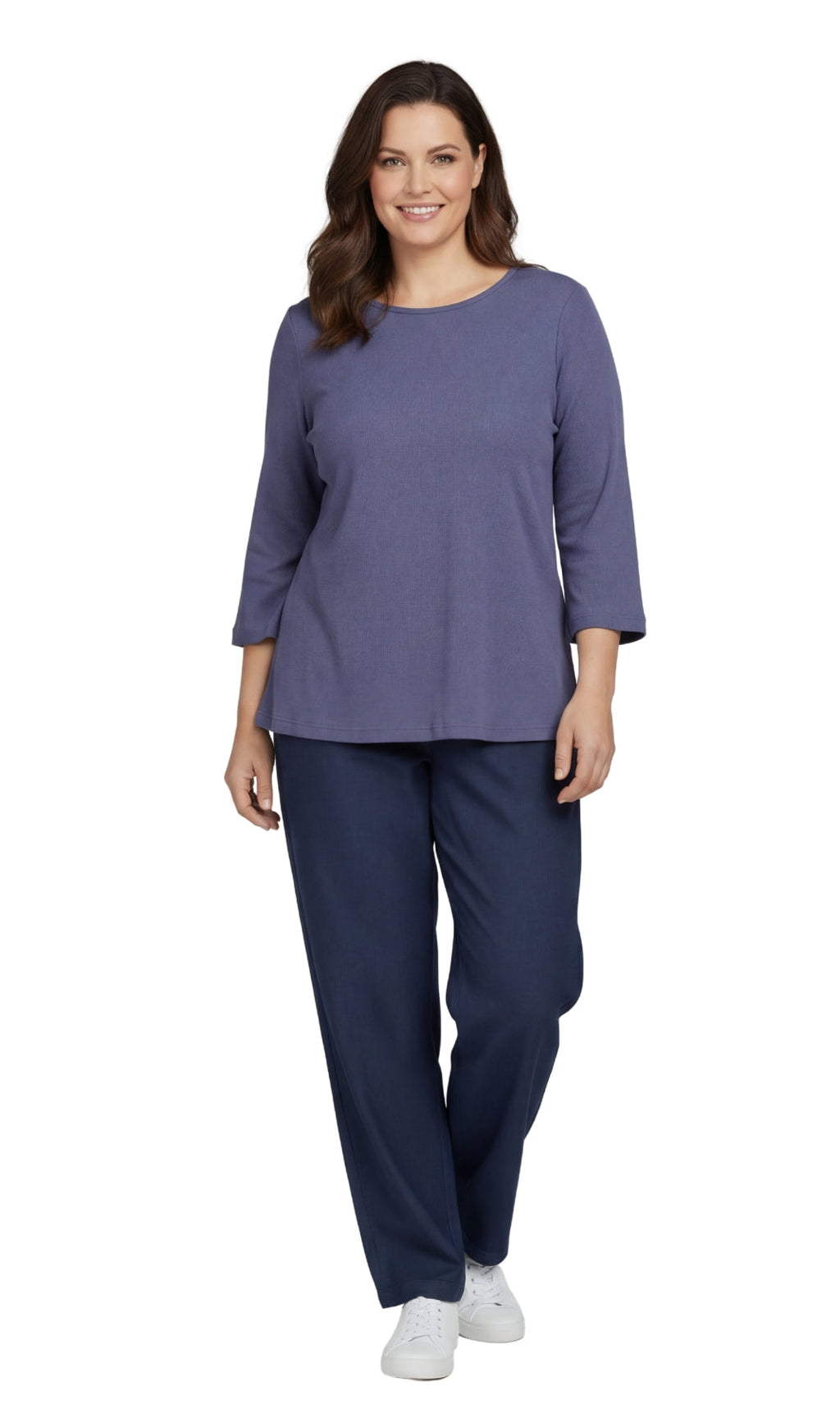 Women's 3/4 Sleeve Ribbed Crew Neck Cotton Top