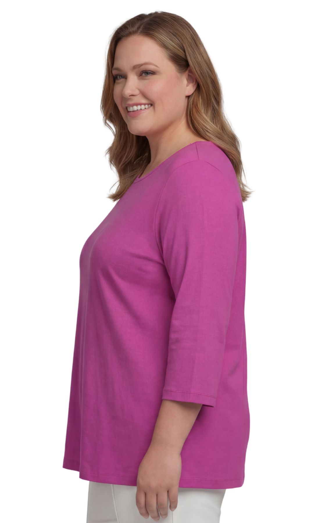 Women's 3/4 Sleeve Ribbed Crew Neck Cotton Top
