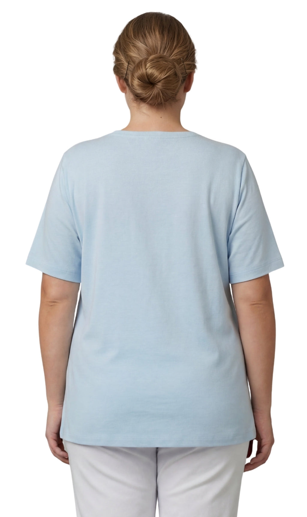 Women's Scalloped Neckline Embellished Short Sleeve Tee
