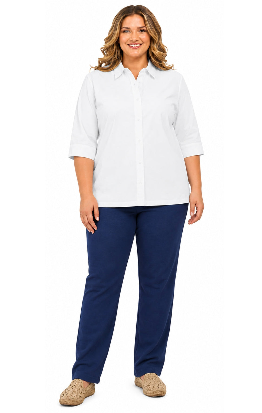 Women's 3/4 Sleeve Button-Down Camp Shirt — Collared Regular Fit