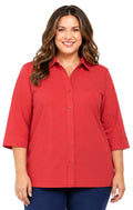 Women's 3/4 Sleeve Button-Down Camp Shirt — Collared Regular Fit