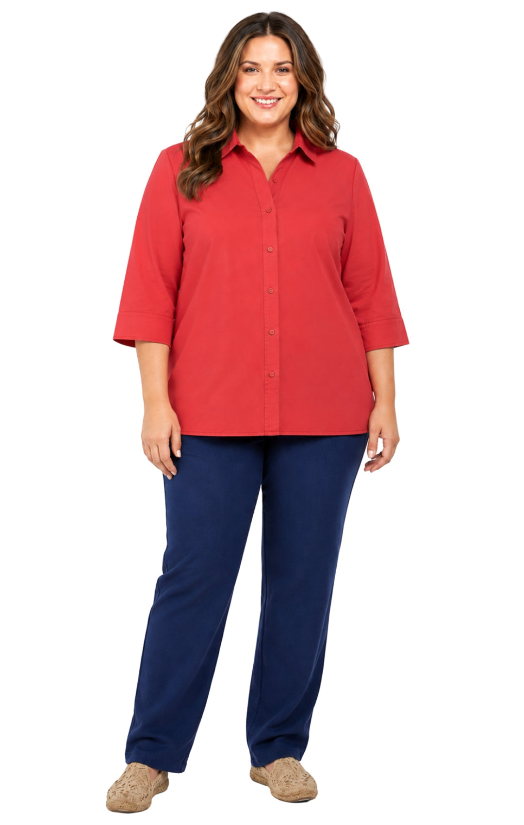 Women's 3/4 Sleeve Button-Down Camp Shirt — Collared Regular Fit
