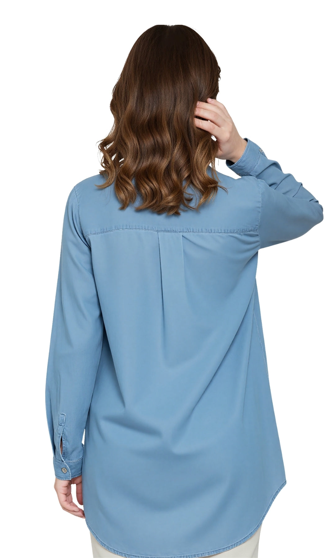 Women's Long Sleeve Denim Tunic Top — Button Front All Season Wear