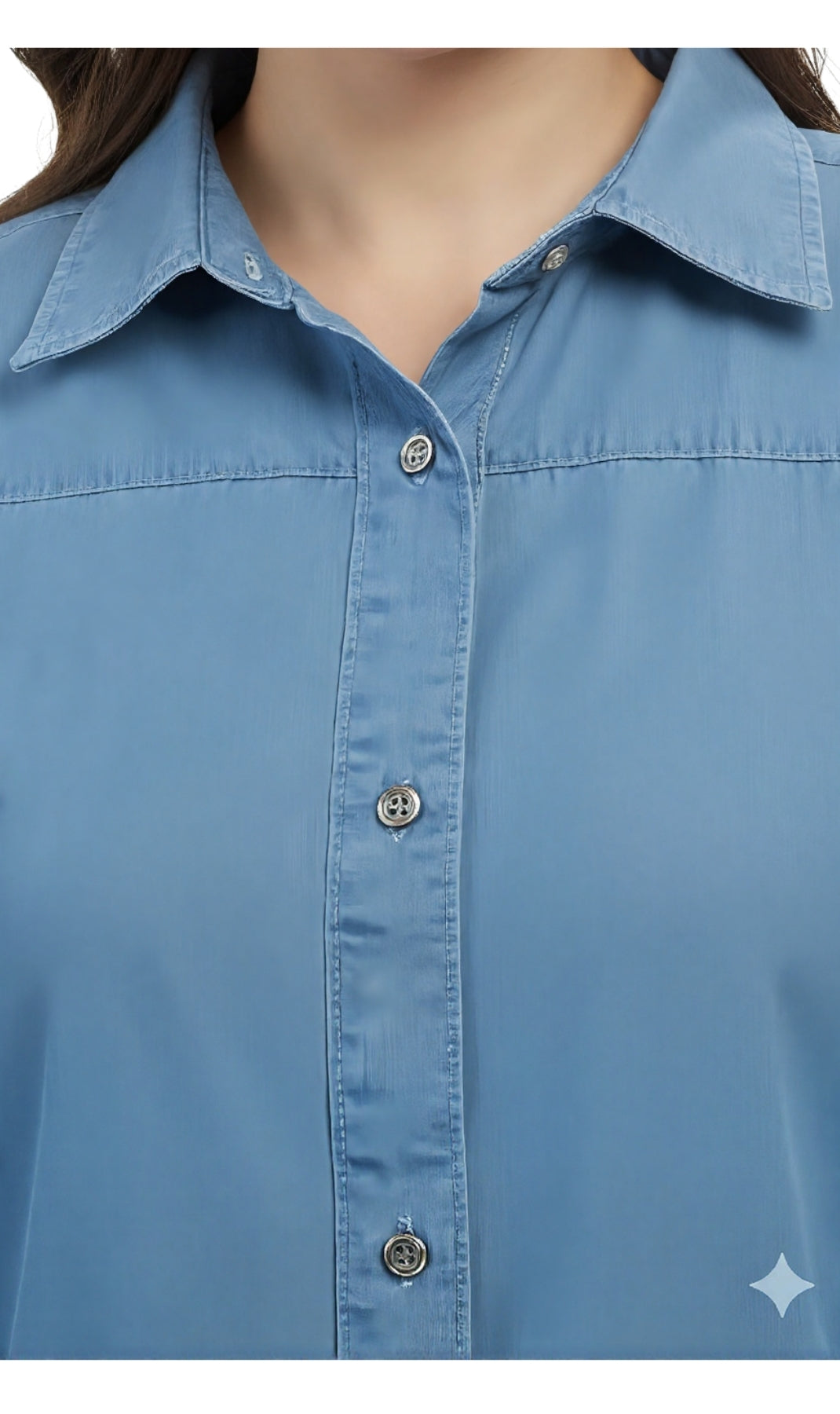 Women's Long Sleeve Denim Tunic Top — Button Front All Season Wear