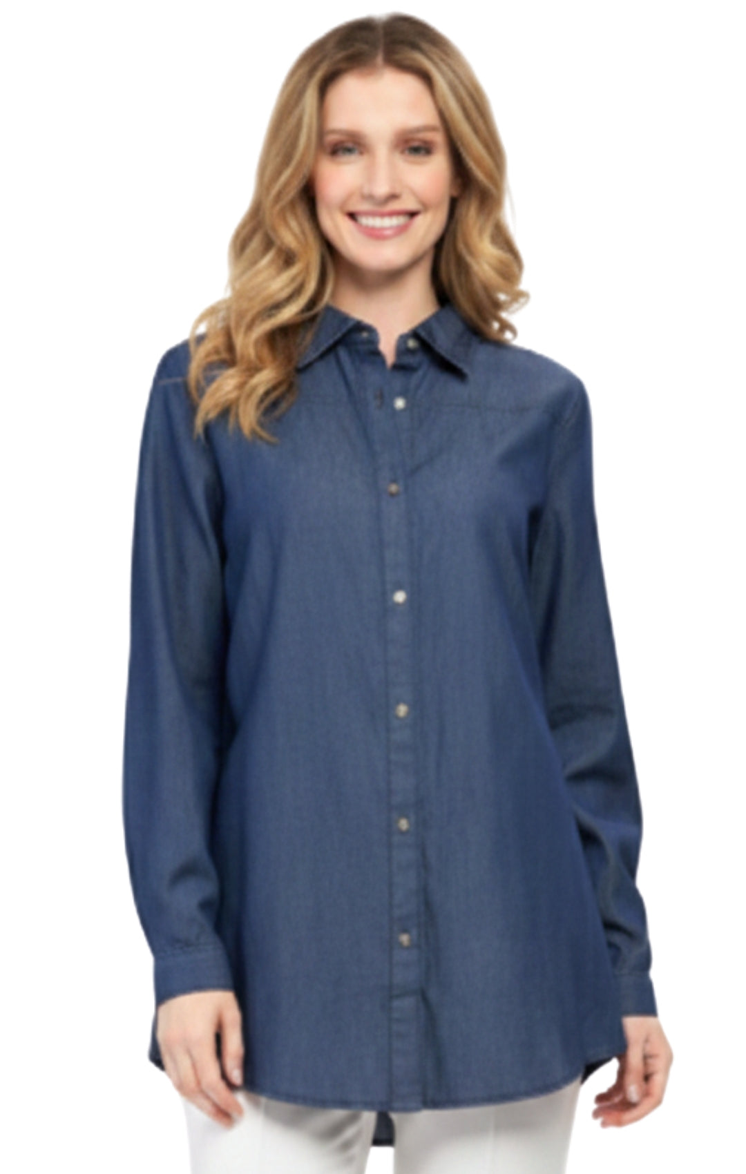 Women's Long Sleeve Denim Tunic Top — Button Front All Season Wear