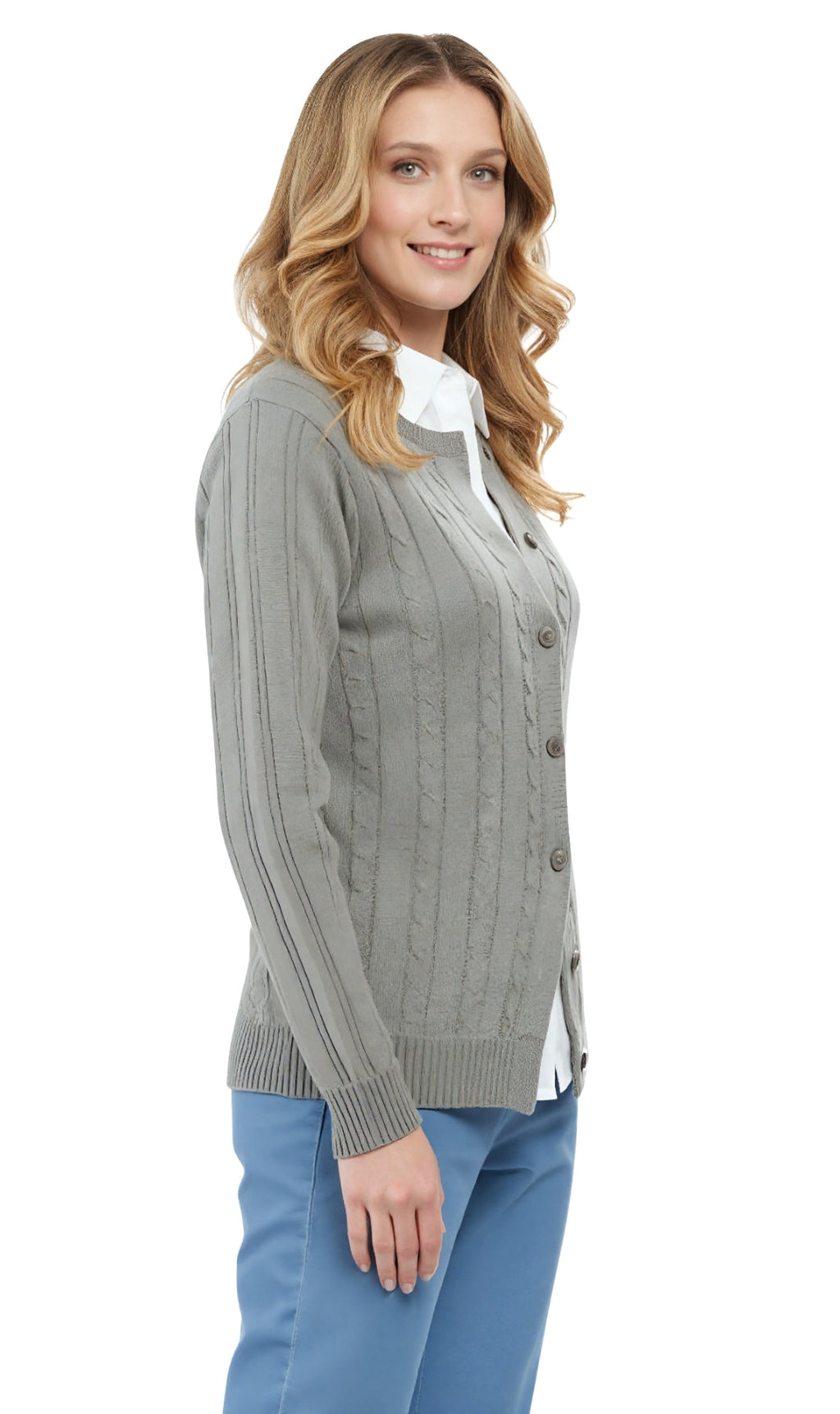 Women's Classic Button Front Cable Knit Cardigan — Soft Acrylic