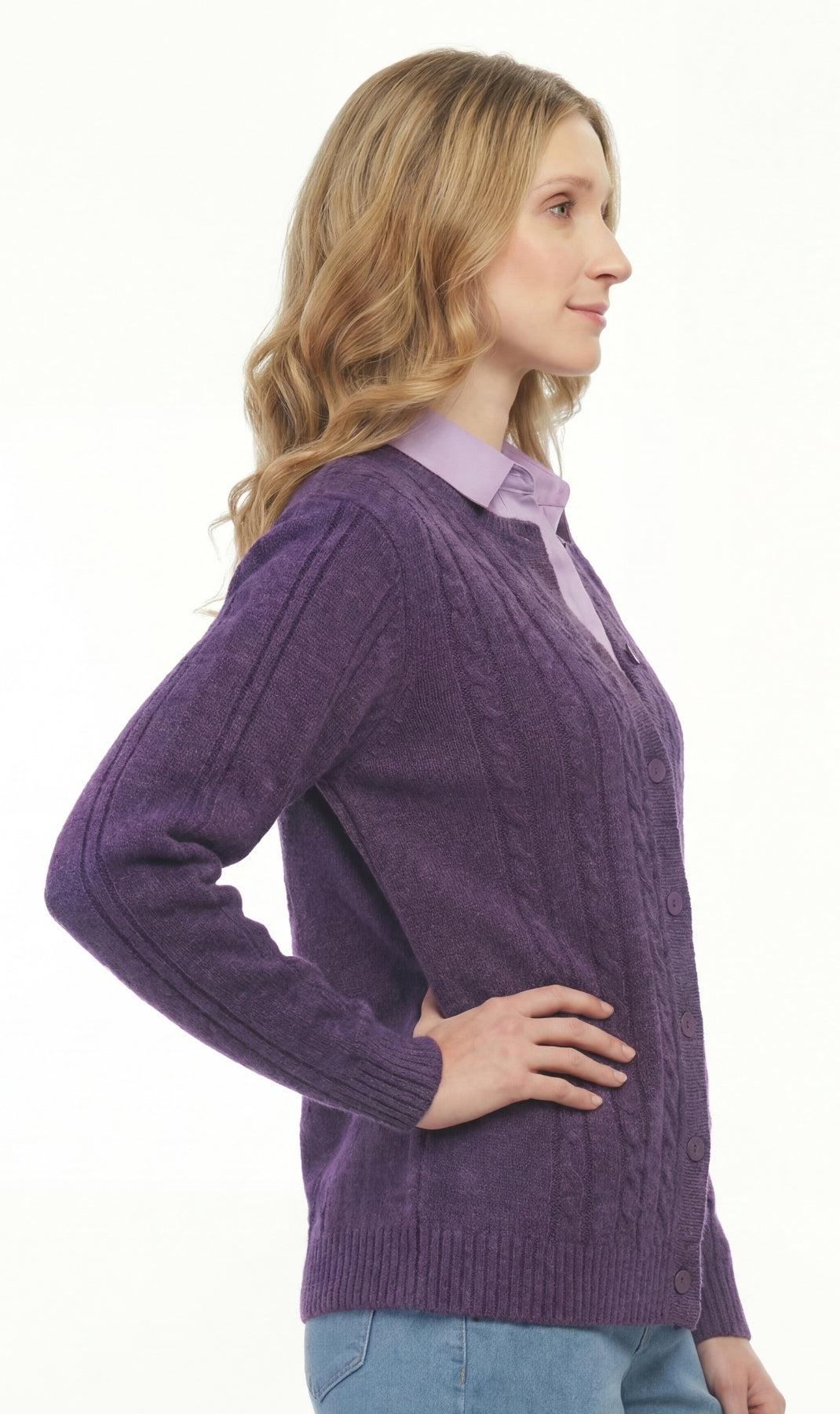 Women's Classic Button Front Cable Knit Cardigan — Soft Acrylic