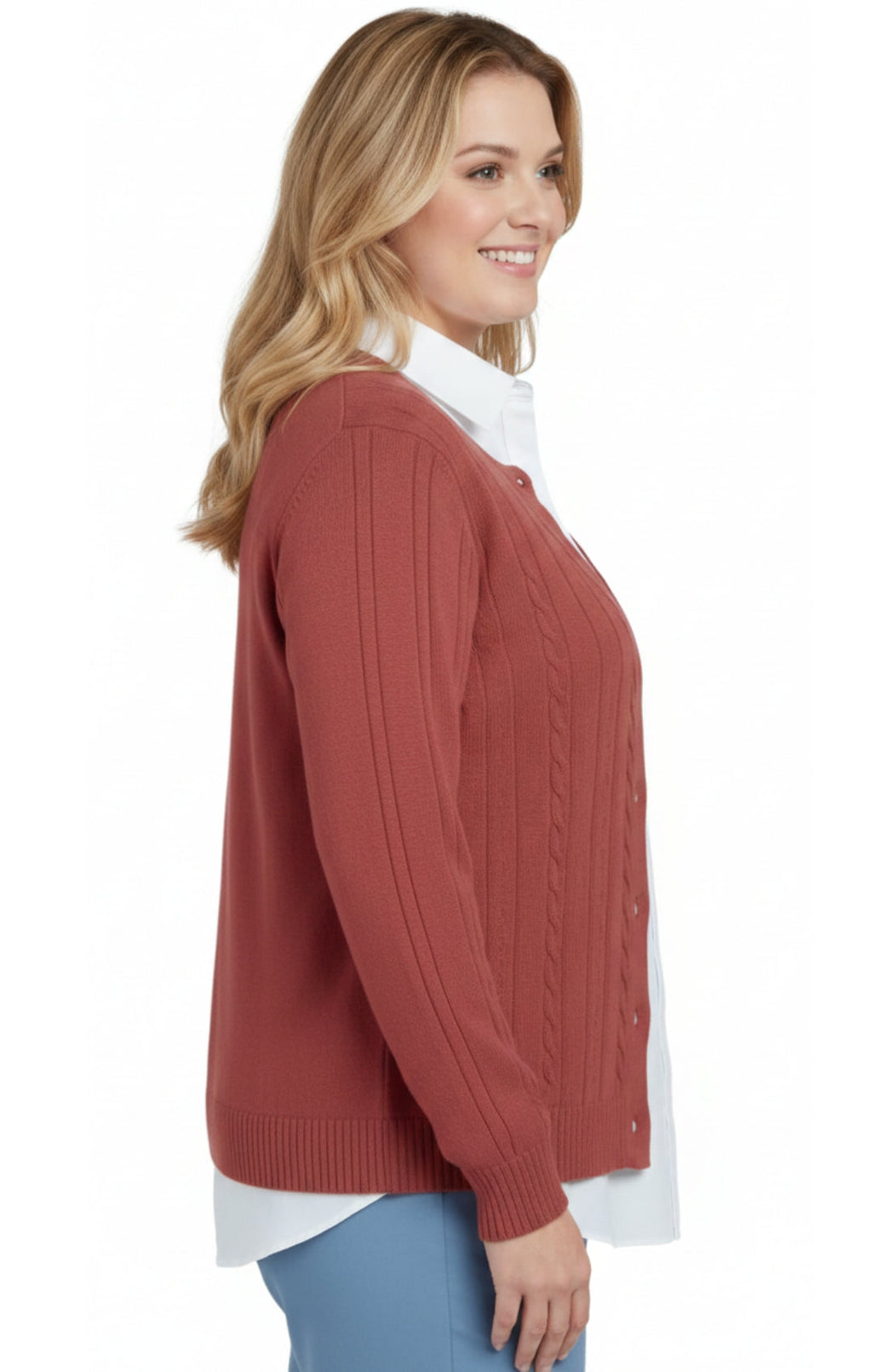 Women's Classic Button Front Cable Knit Cardigan — Soft Acrylic
