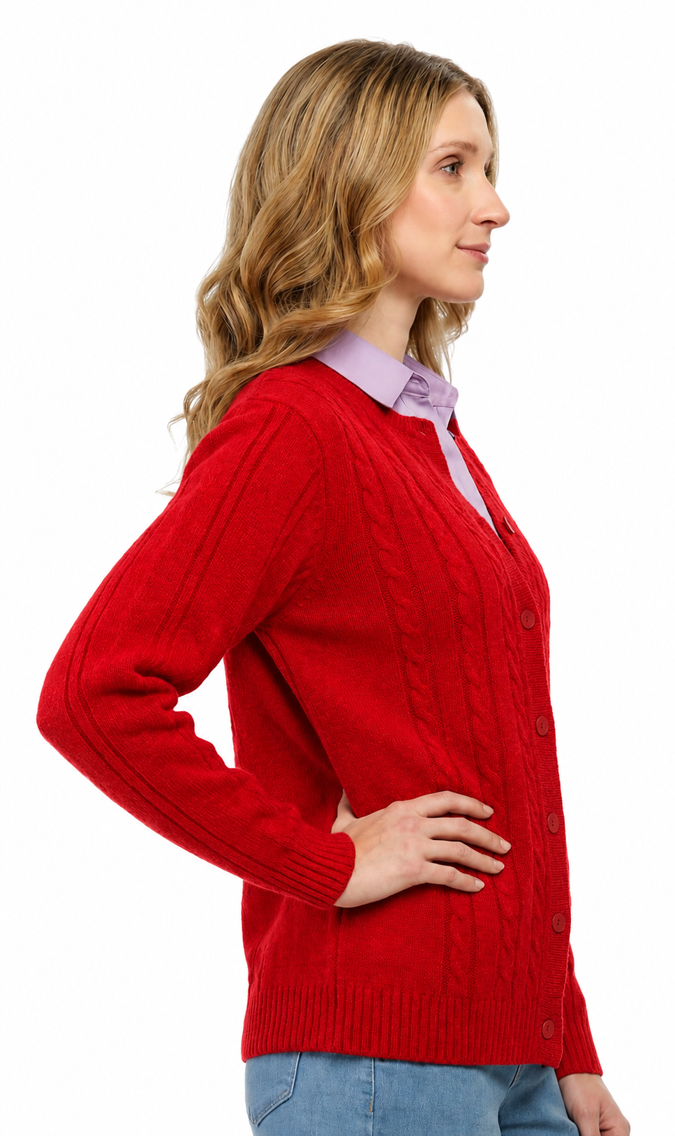 Women's Classic Button Front Cable Knit Cardigan — Soft Acrylic