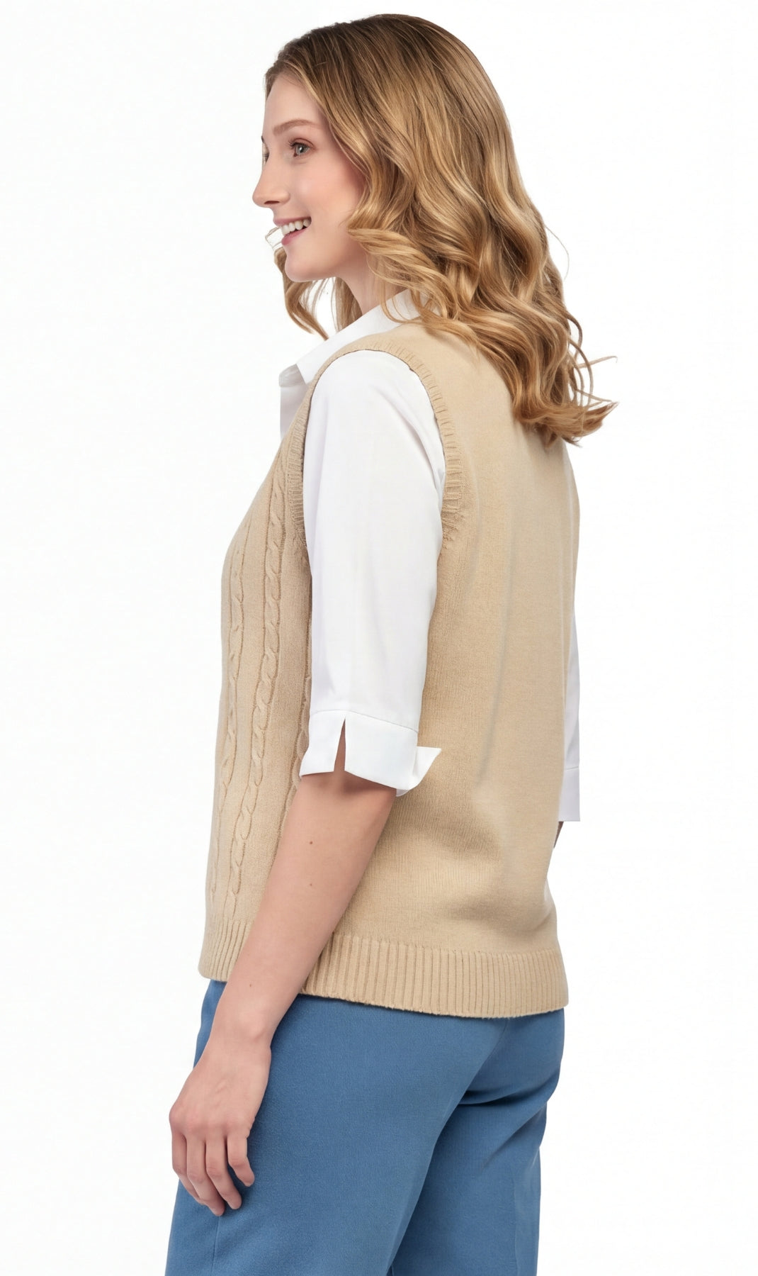 Women's Cable Knit Cardigan Sweater Vest — Button Front