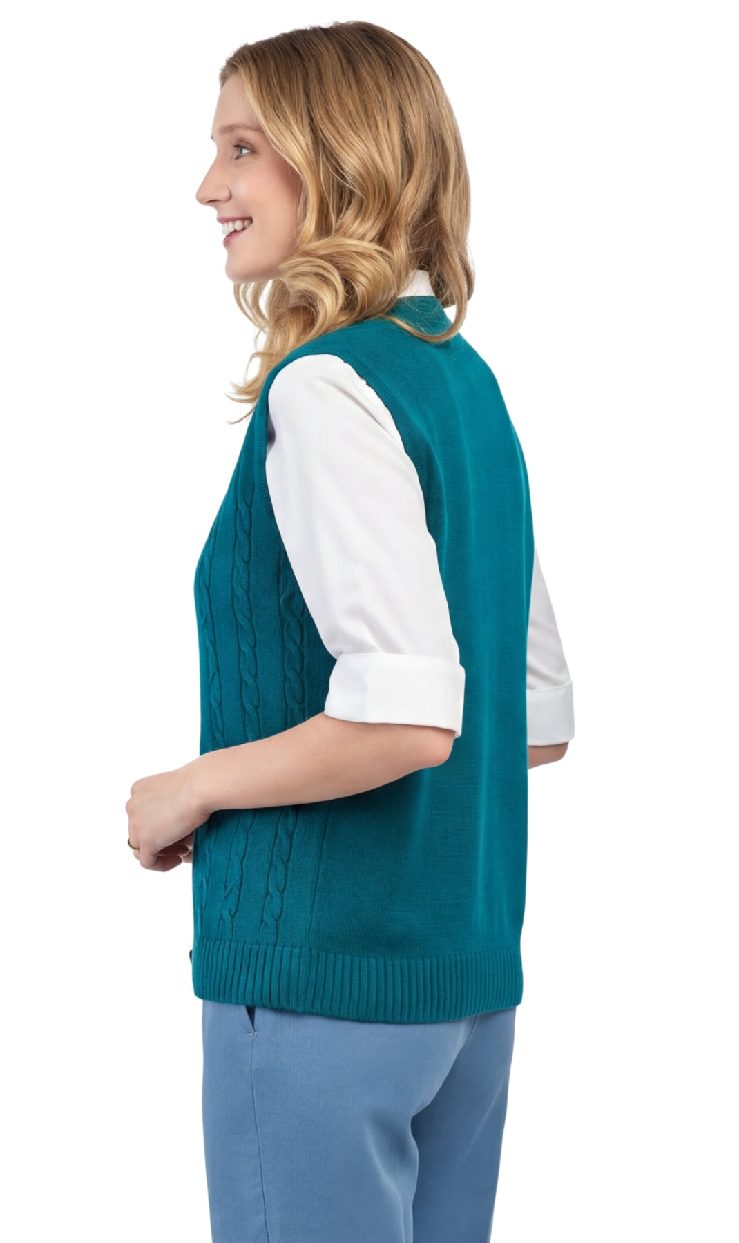 Women's Cable Knit Cardigan Sweater Vest — Button Front