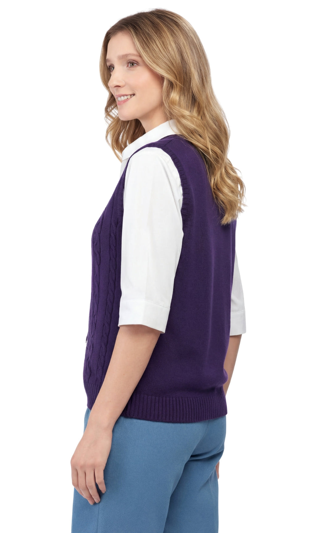 Women's Cable Knit Cardigan Sweater Vest — Button Front