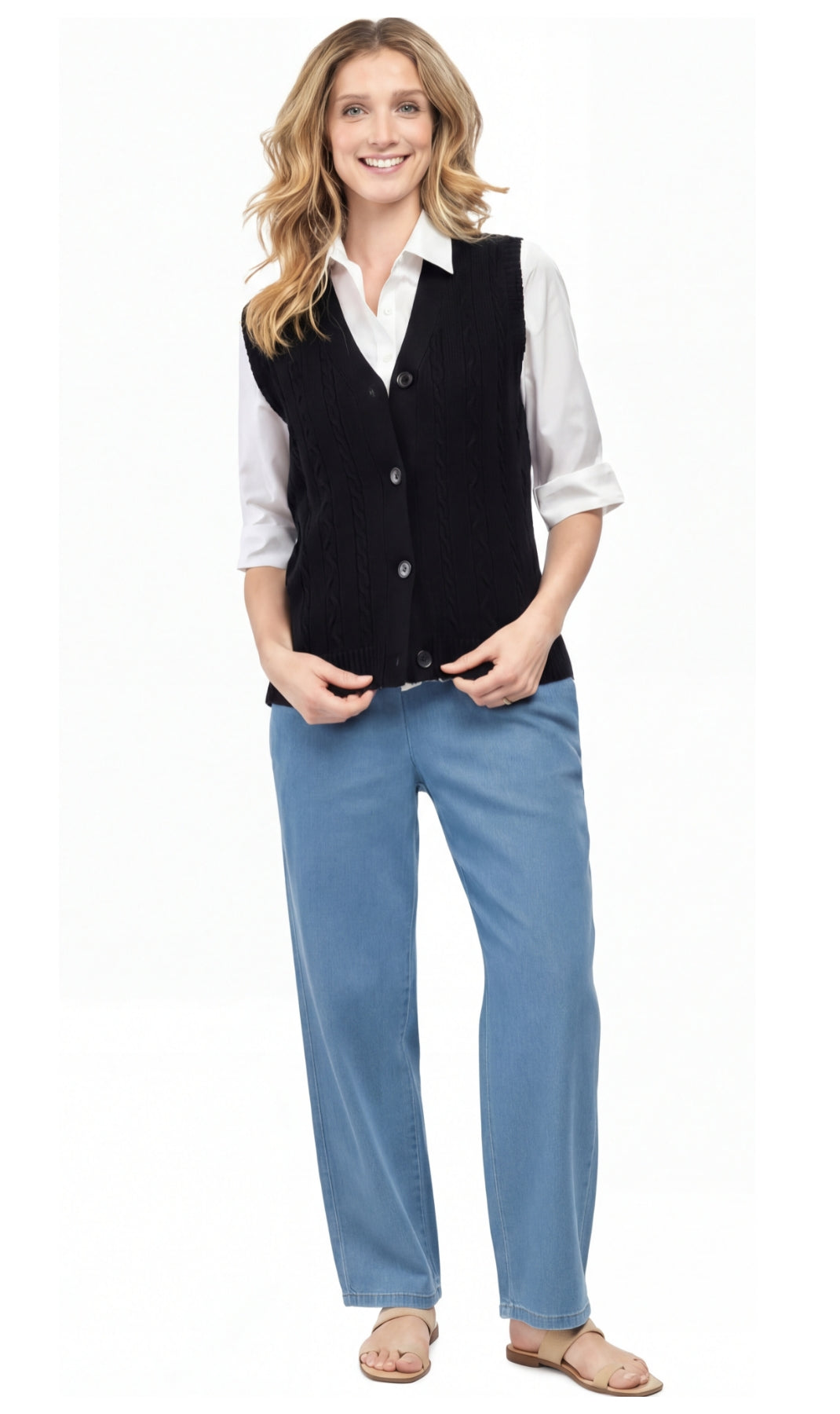 Women's Cable Knit Cardigan Sweater Vest — Button Front