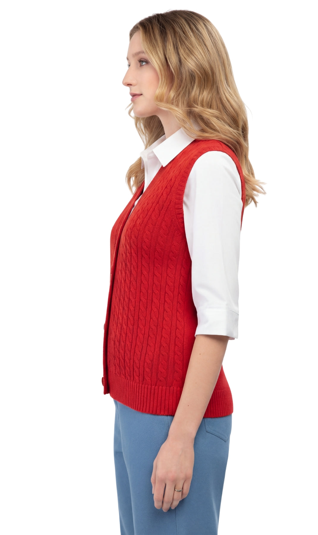 Women's Cable Knit Cardigan Sweater Vest — Button Front