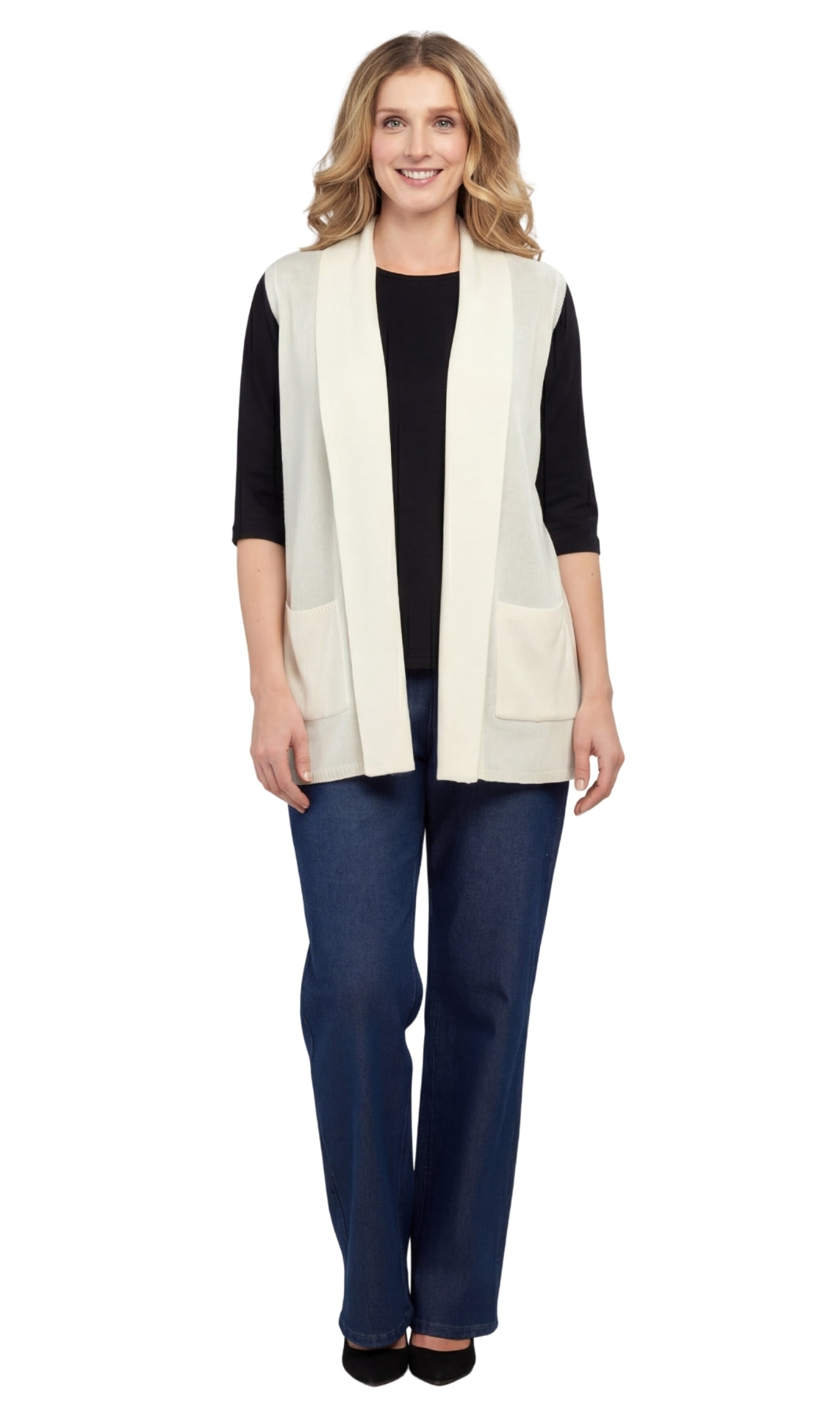 Women's Long Sleeveless Open Front Soft Shawl Collar Vest