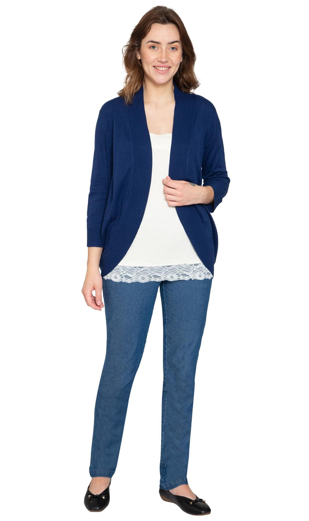 Women's Open Front Curved Hem Cardigan — Cashmere-Like Soft Knit