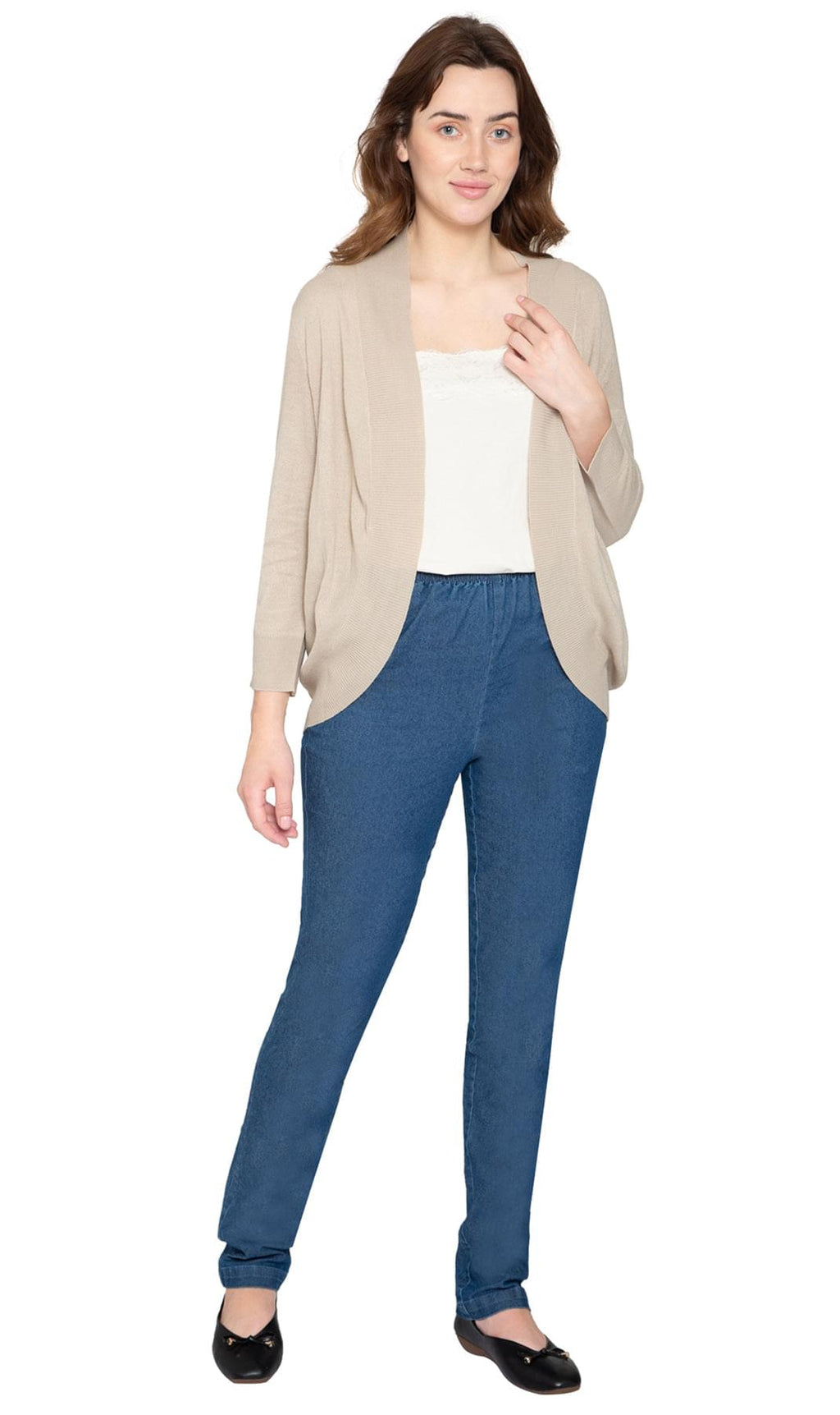 Women's Open Front Curved Hem Cardigan — Cashmere-Like Soft Knit