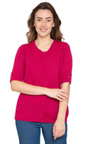 Women's Button Front Cardigan with Elbow Cuff Detail — Soft Knit