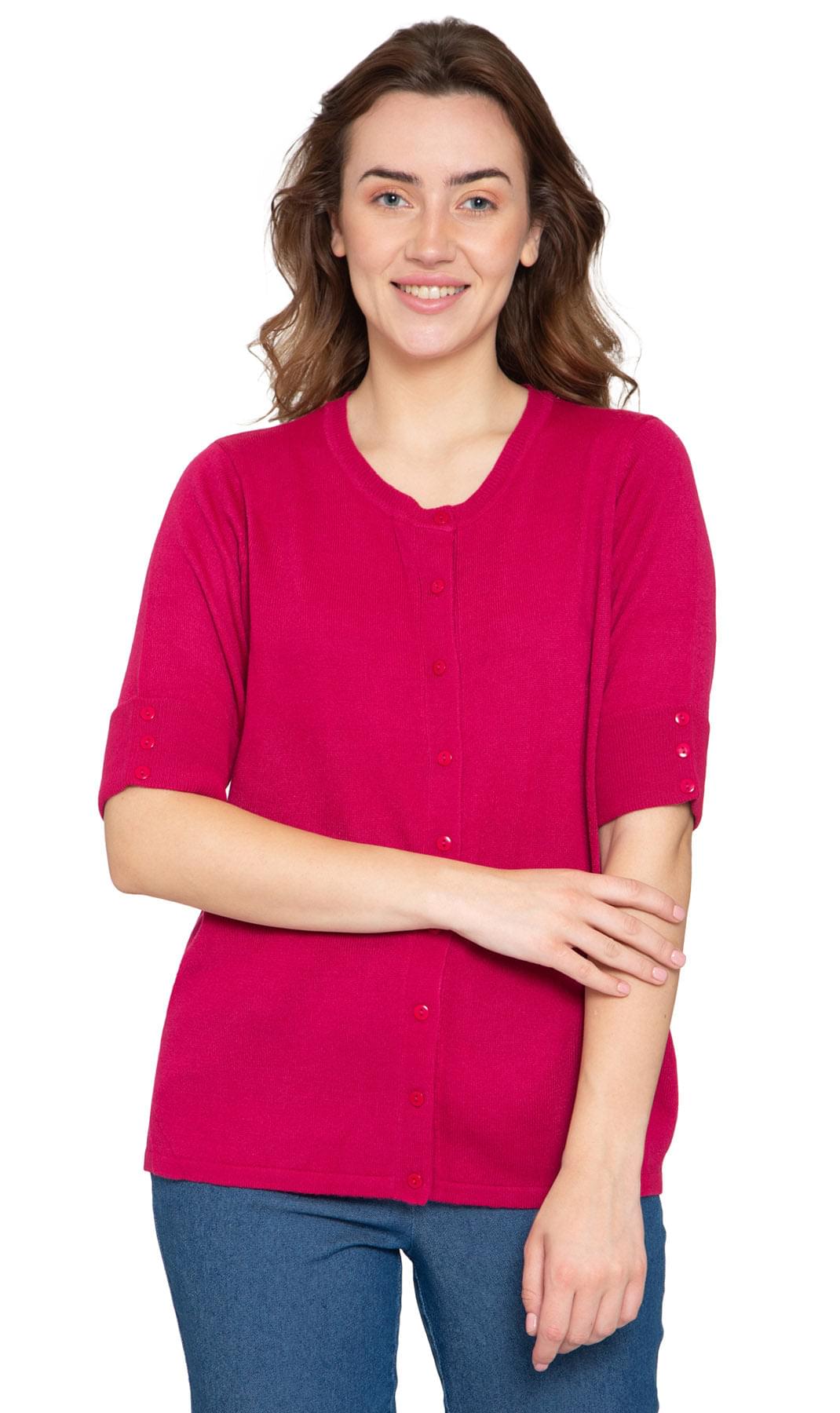Women's Button Front Cardigan with Elbow Cuff Detail — Soft Knit