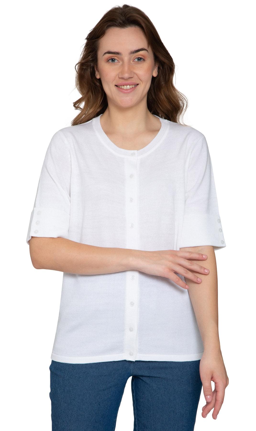 Women's Button Front Cardigan with Elbow Cuff Detail — Soft Knit