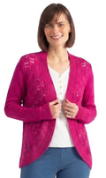 Women's Open Front Pointelle Shrug — Curved Hem Soft Acrylic