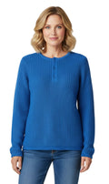 Women's Long Sleeve Henley Shaker Knit Sweater — 3-Button Placket