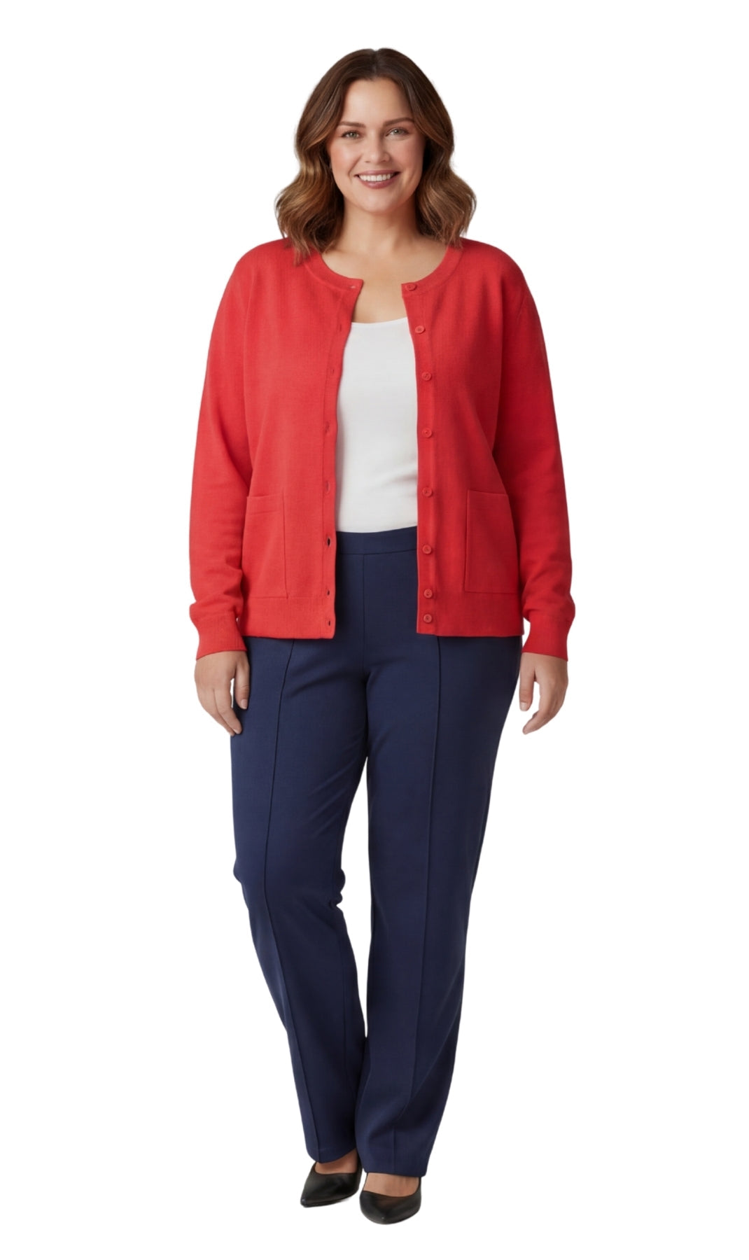 Women's Button Front Cardigan Crewneck Sweater with Pockets — Cotton Soft