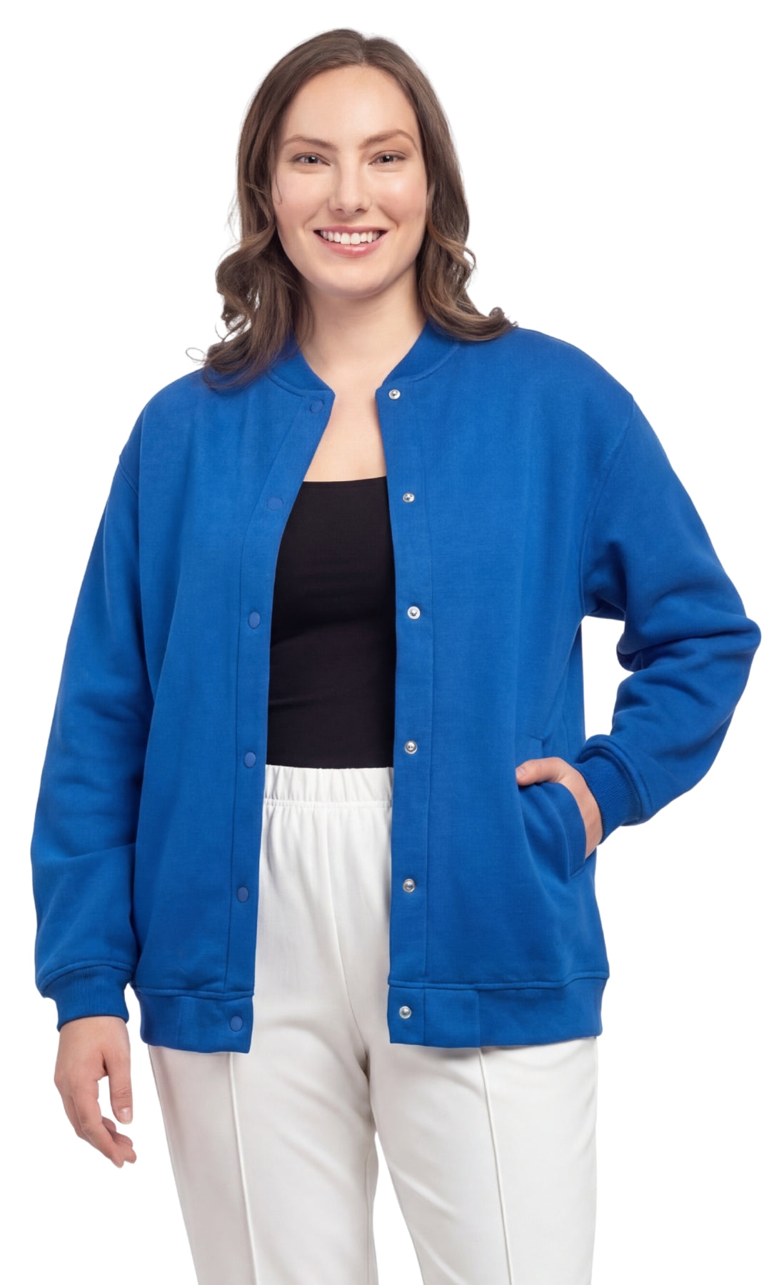 Women's Snap Up Jacket with Stand Collar and Patch Pockets