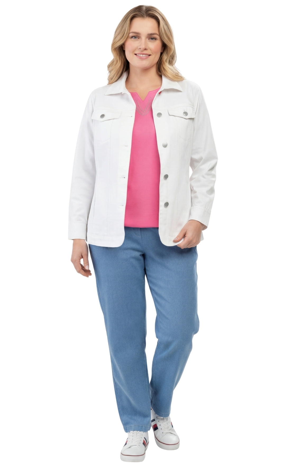 Women's Button Front Brushed Twill Jacket with Collar and Patch Pockets