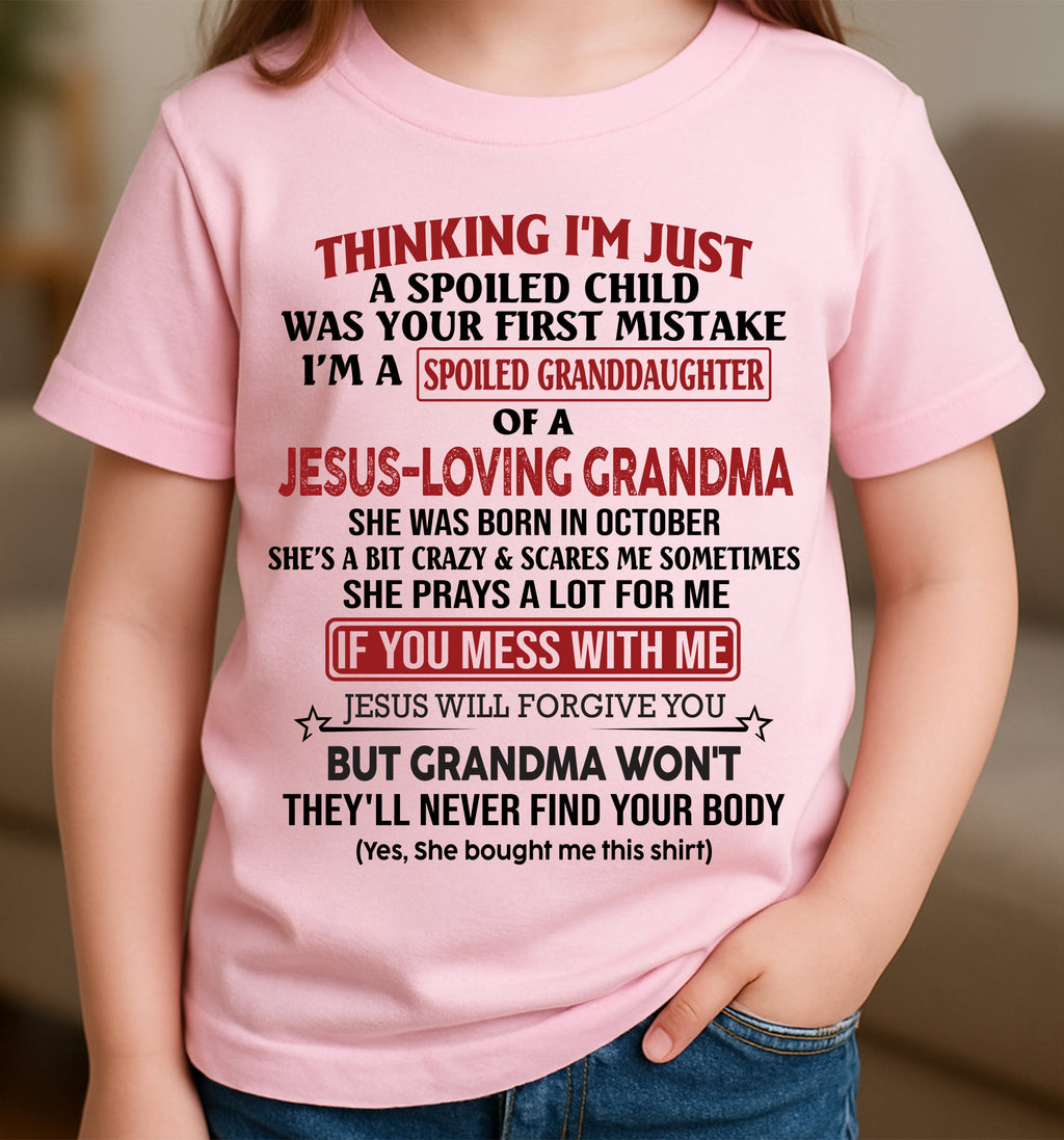 Christian Girl Shirt – Spoiled by Grandma October Edition – From Grandma to Granddaughter NGHL10 (SKU07-181-10)