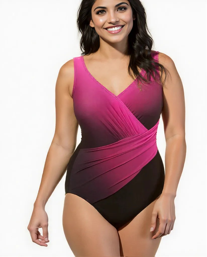 Purple & Black High Waist Skirt Plus Size Swimsuit