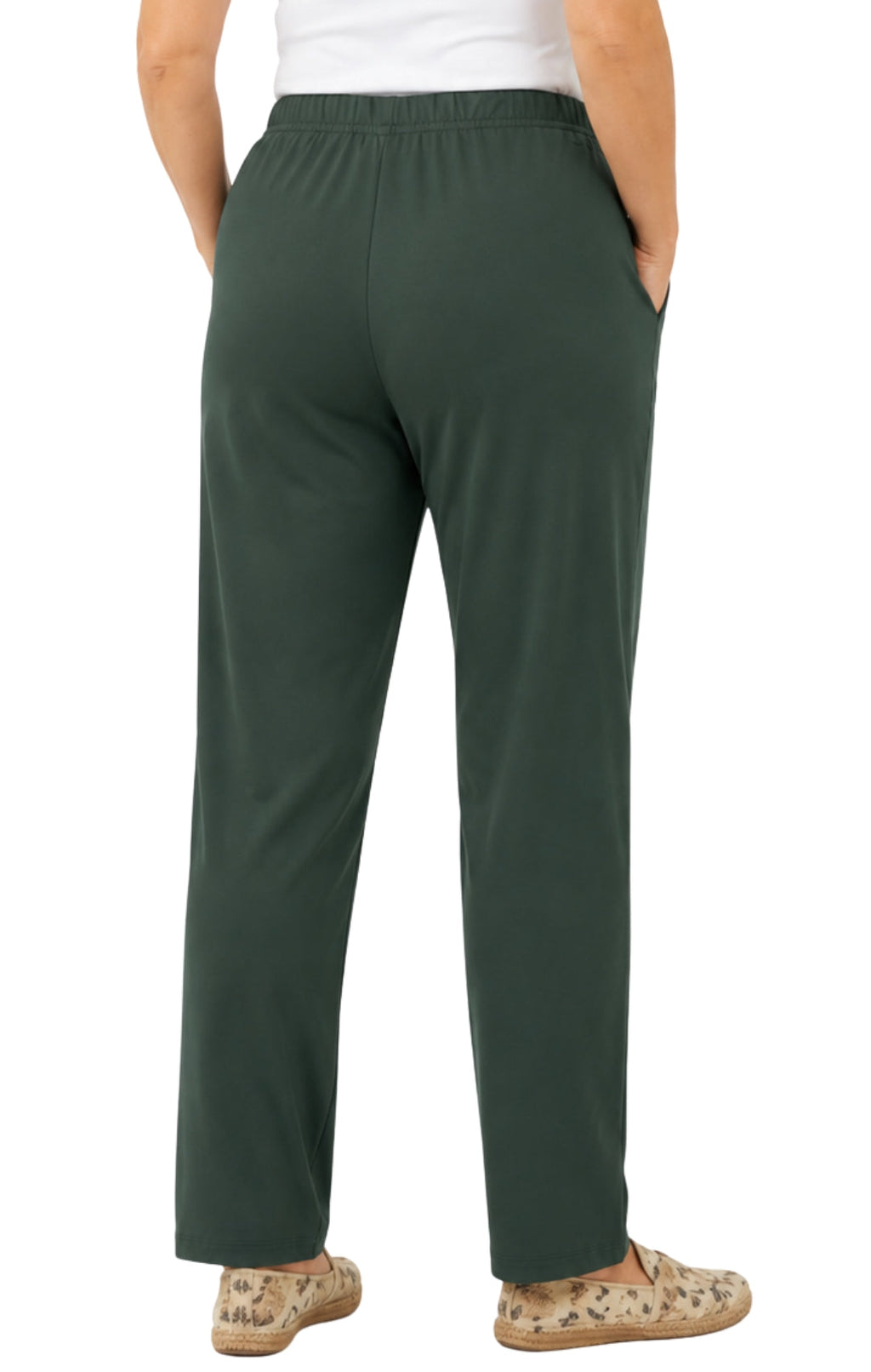 Women's Pull-On Flat Front Knit Pants — Cotton Blend Elastic Waist
