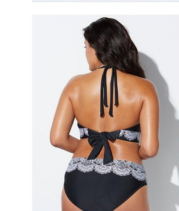 Retro Printed Bikini With Back Straps Plus Size