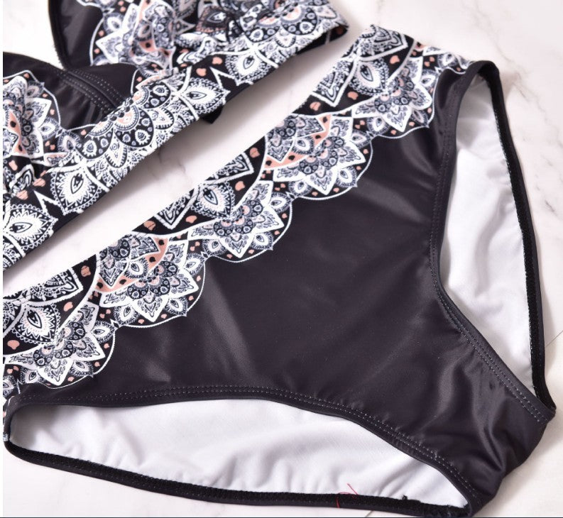 Retro Printed Bikini With Back Straps Plus Size
